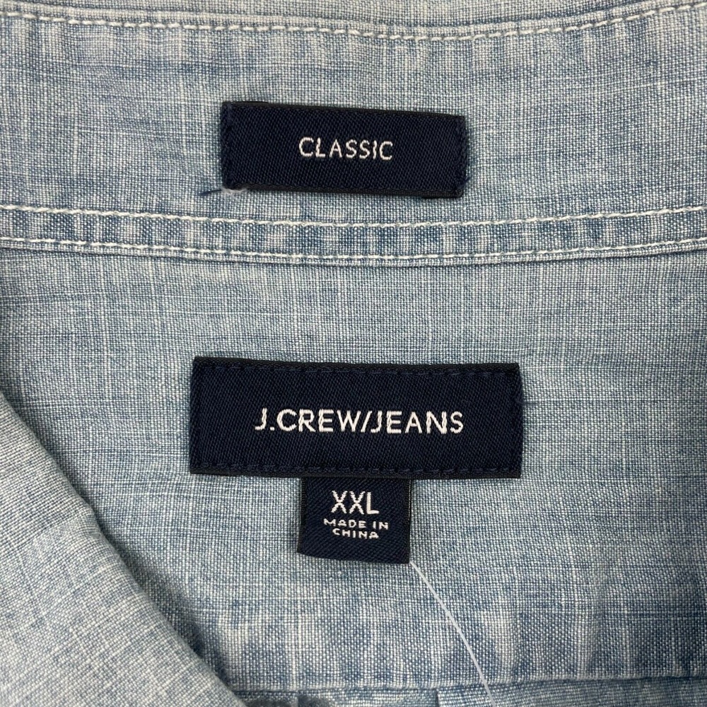 J. Crew Jean Shirt Mens 2XL Blue Denim Look Button Down Short Sleeve NWT - Picture 6 of 11